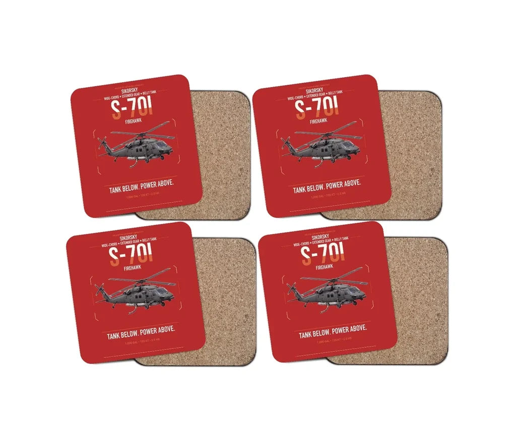 Sikorsky S-70i FIREHAWK design on red 4 pieces set coaster