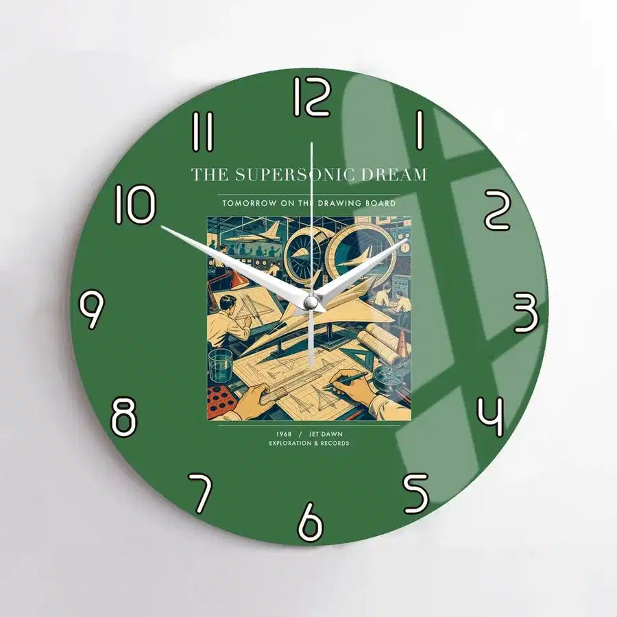 VINTAGE G4128 - The Supersonic Dream - Designed Wall Clocks design on green no-frame