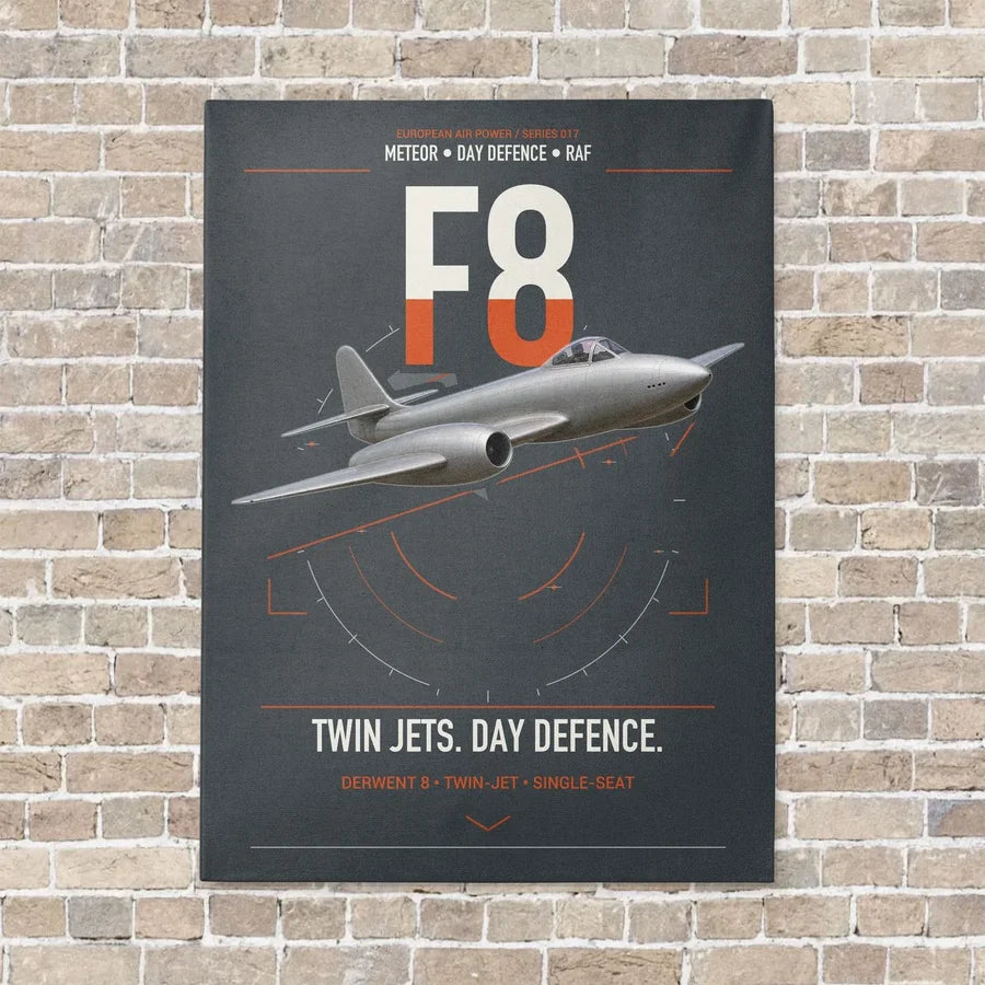 Gloster Meteor F8 vertical canvas print - no frame - gray background