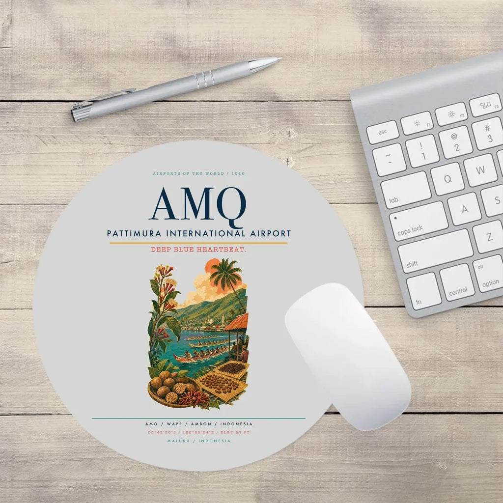 Pattimura International Airport (AMQ) design on light gray round mouse pad