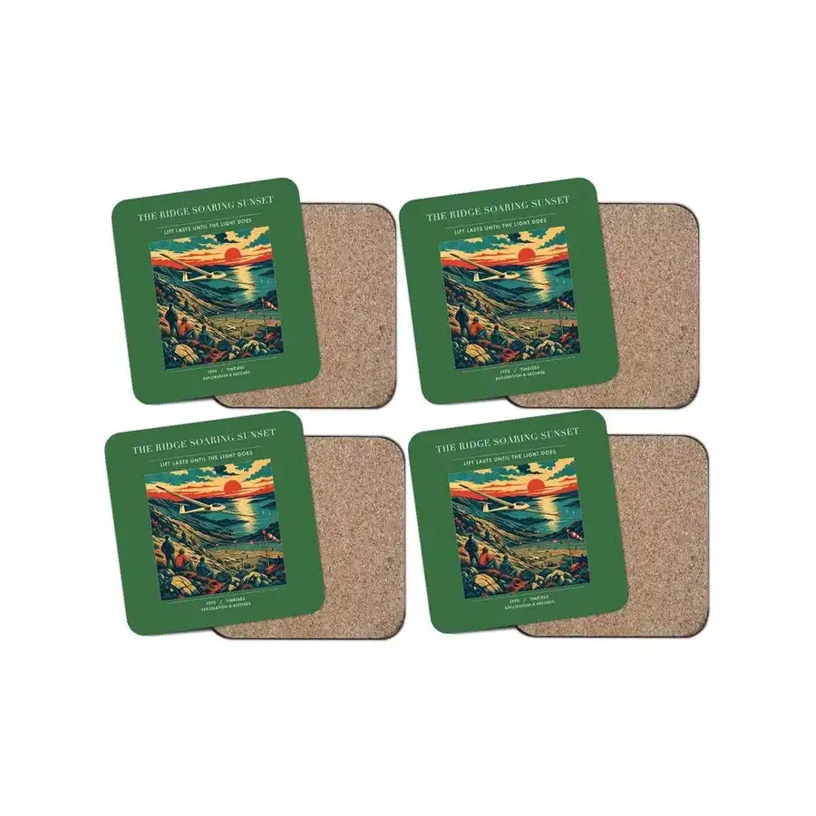 The Ridge Soaring Sunset - Designed Coasters design on green 4-pieces-set
