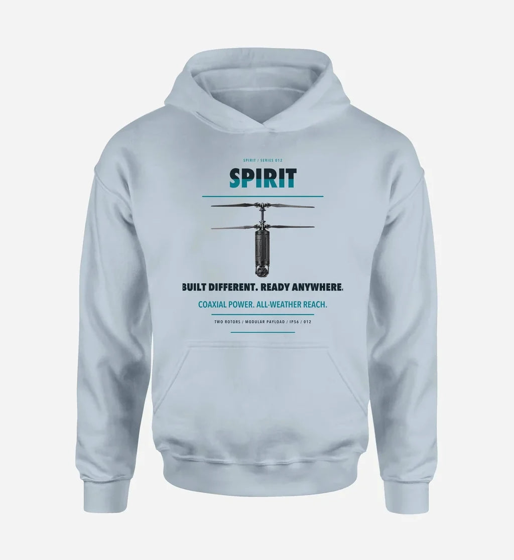Ascent AeroSystems Spirit design on light blue hoodie single side