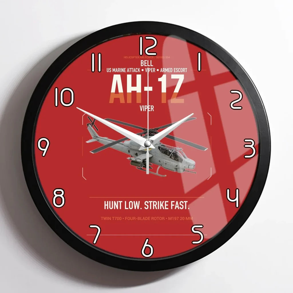 Bell AH-1Z Viper design on red framed wall clock