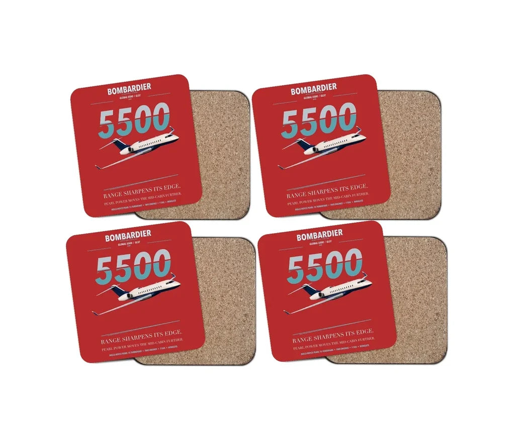 Bombardier Global 5500 design on red 4 pieces set coaster
