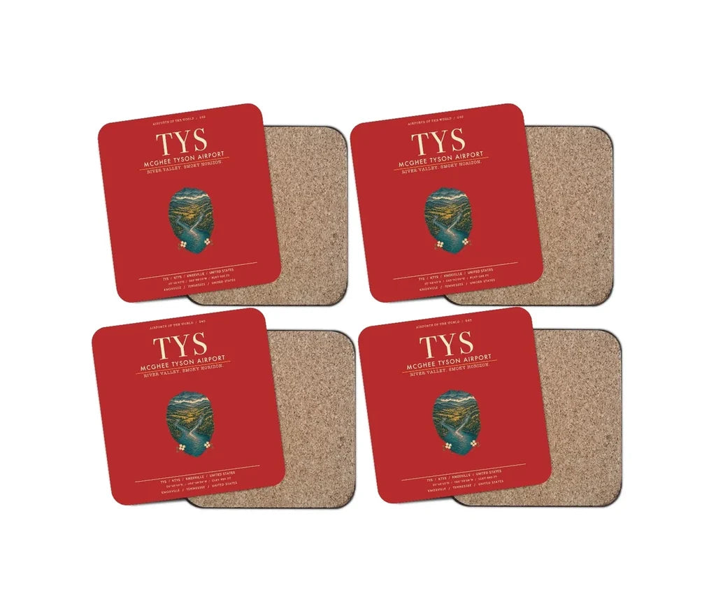 McGhee Tyson Airport Knoxville (TYS) design on red 4 pieces set coaster