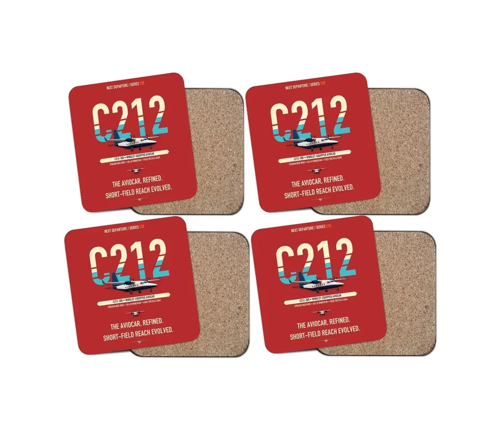 CASA C-212-300 Aviocar design on red 4 pieces set coaster