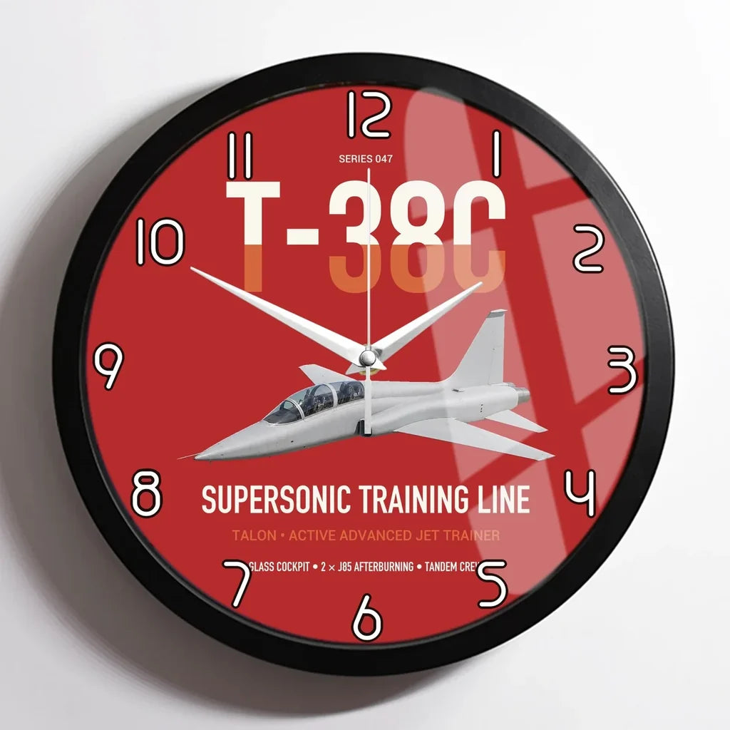 T-38C Talon design on red framed wall clock