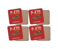 Thumbnail for P-47D Thunderbolt Razorback design on red 4 pieces set coaster