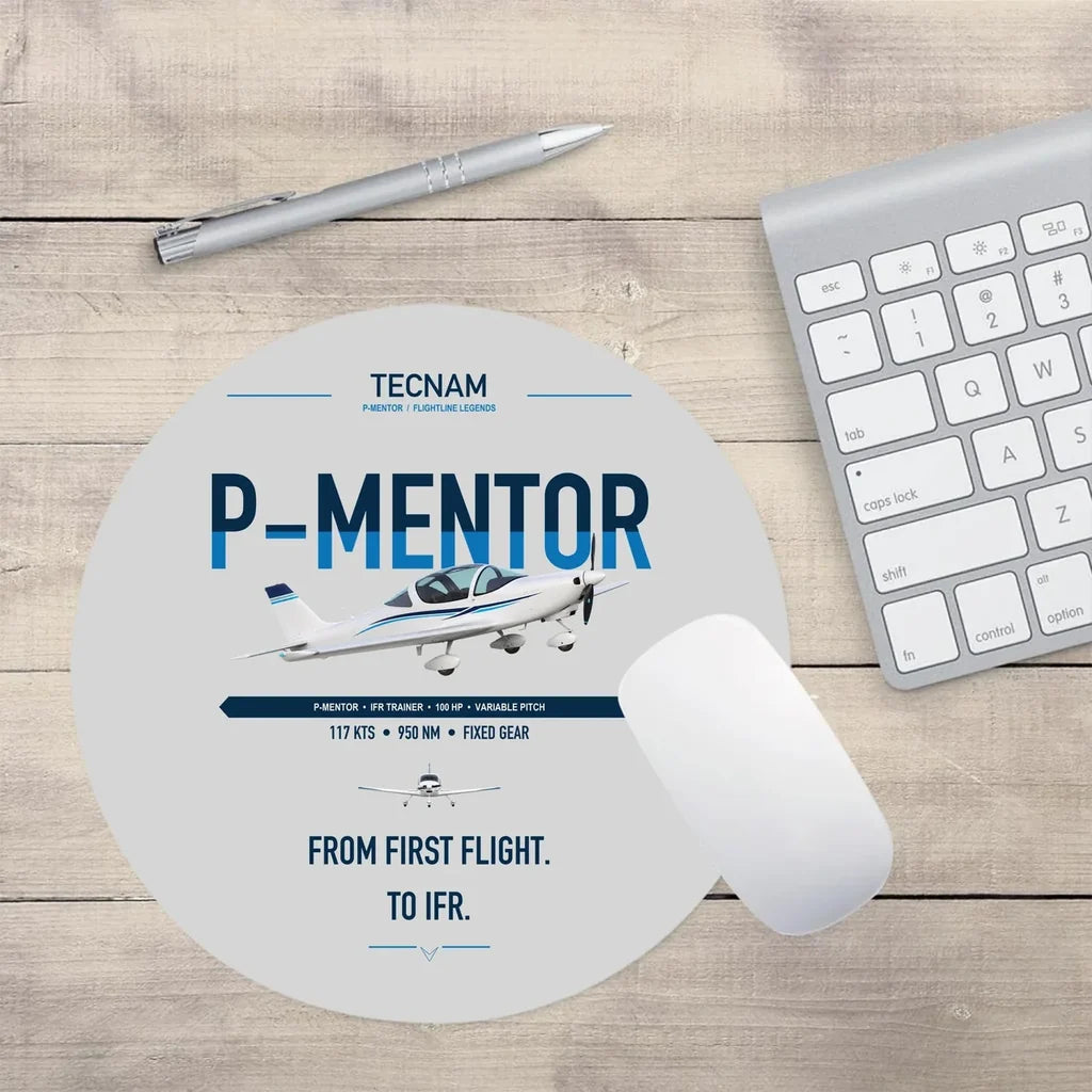 Tecnam P-Mentor design on light gray round mouse pad