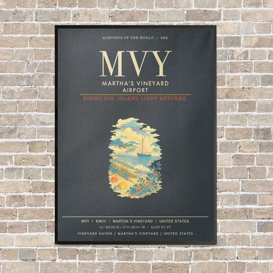 Martha's Vineyard Airport MVY - Canvas Framed - Gray