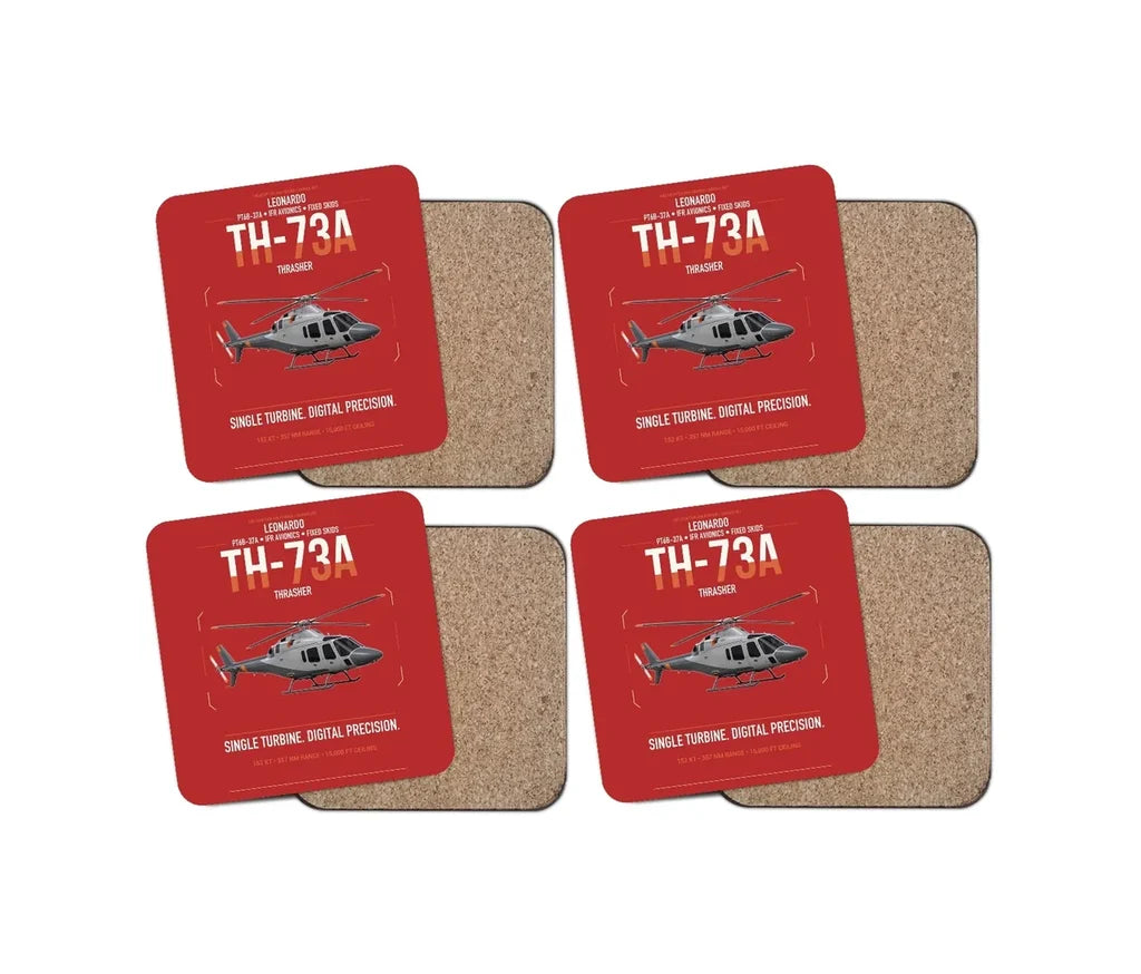 Leonardo TH-73A Thrasher design on red 4 pieces set coaster