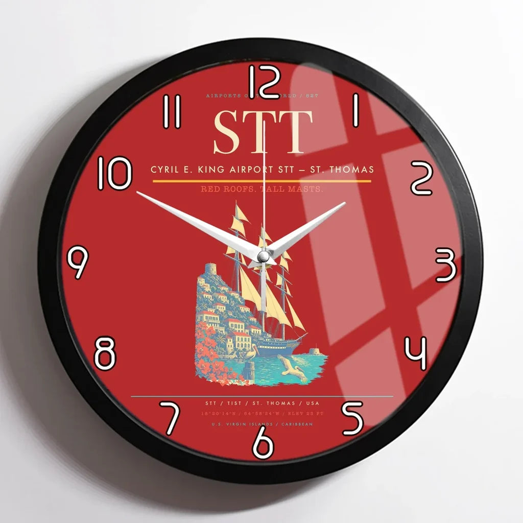 Cyril E. King Airport (STT) design on red framed wall clock