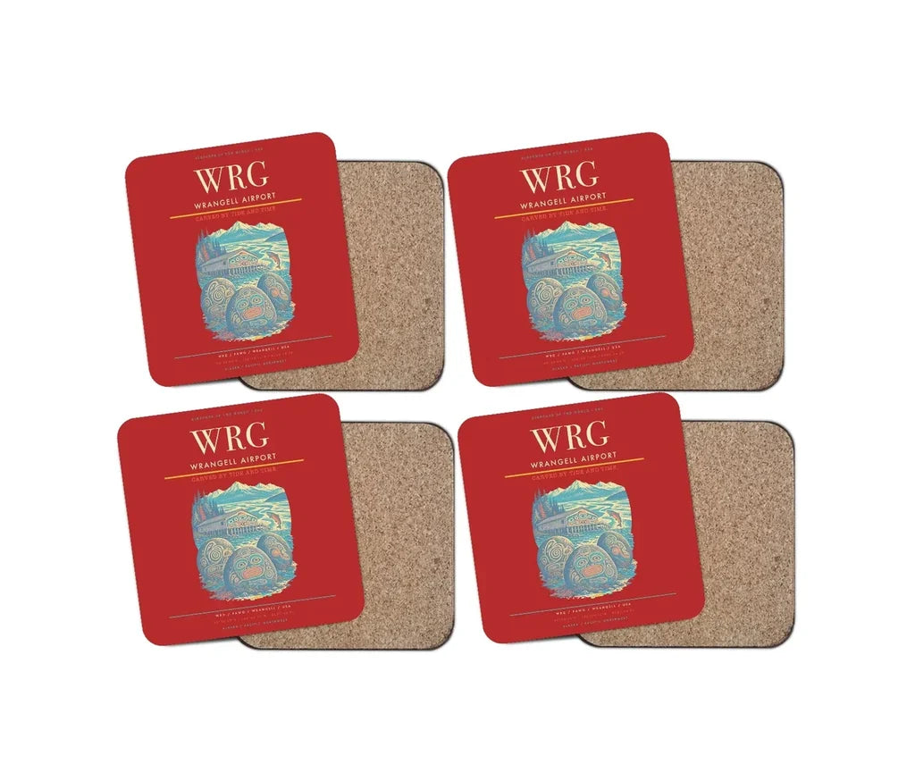 Wrangell Airport (WRG) design on red 4 pieces set coaster