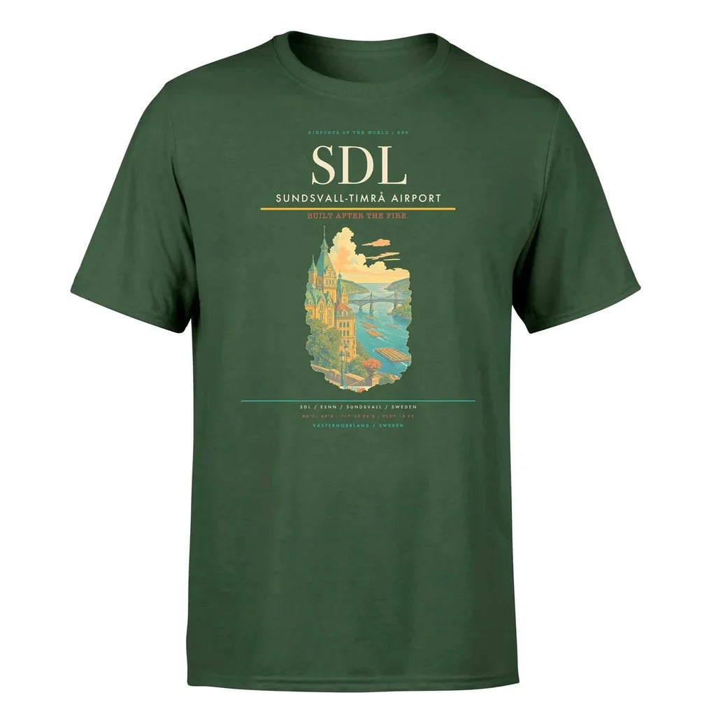 Sundsvall-Timrå Airport (SDL) T-Shirt single-side front print in Dark Green | sundsvall-timrå-airport-sdl-double-side-t-shirt