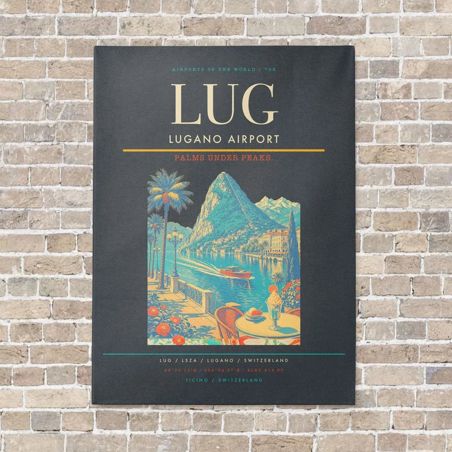 Lugano Airport LUG vertical canvas print - no frame - gray background