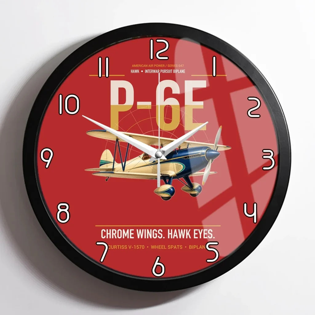 Curtiss P-6E Hawk design on red framed wall clock