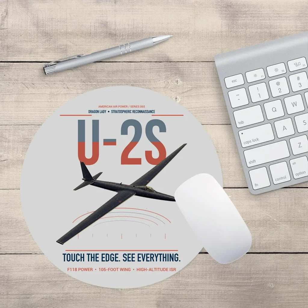 U-2S Dragon Lady design on light gray round mouse pad