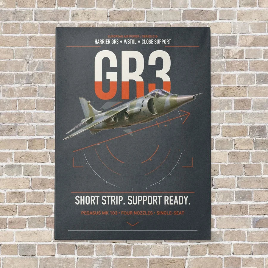 Hawker Siddeley Harrier GR3 vertical canvas print - no frame - gray background