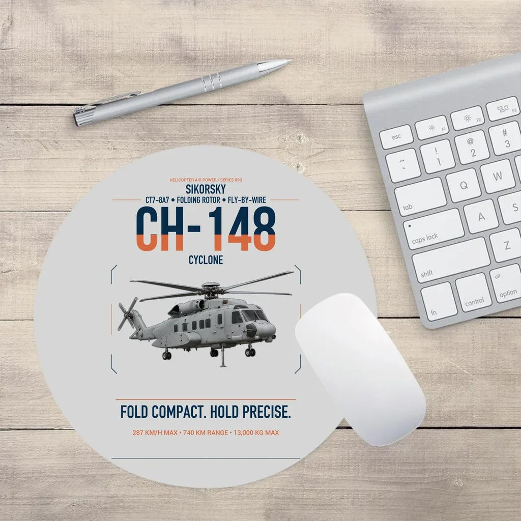 Sikorsky CH-148 Cyclone design on light gray round mouse pad