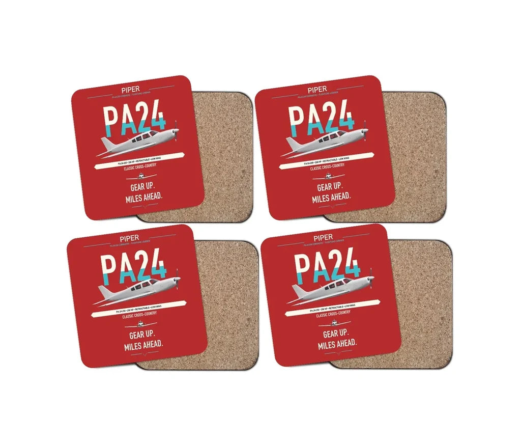 Piper PA-24-250 Comanche 250 design on red 4 pieces set coaster
