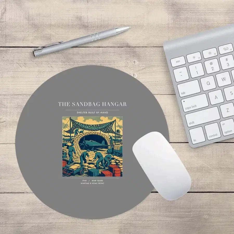 VINTAGE G4505 - The Sandbag Hangar - Designed Mouse Pads design on gray round