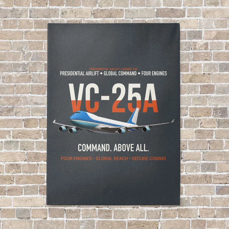 VC-25A Air Force One Presidential Airlift vertical canvas print - no frame - gray background