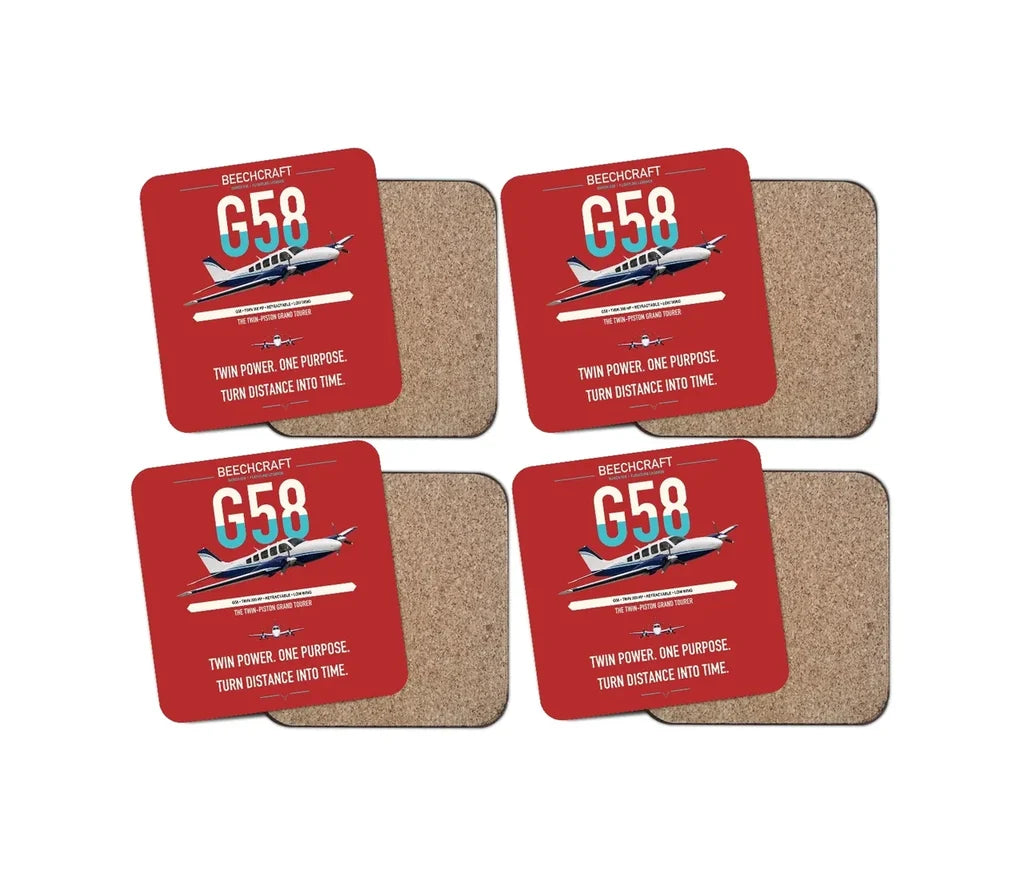 Beechcraft Baron G58 design on red 4 pieces set coaster