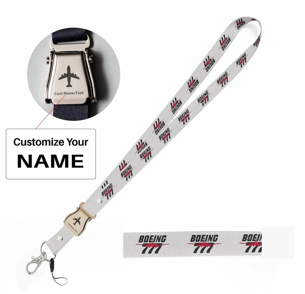 Amazing Boeing 777 seat belt lanyard - white with name