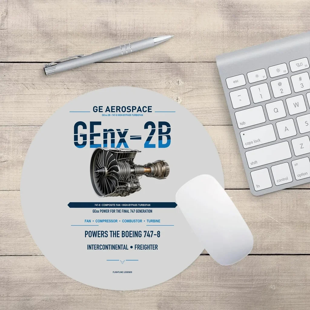 GEnx-2B design on light gray round mouse pad