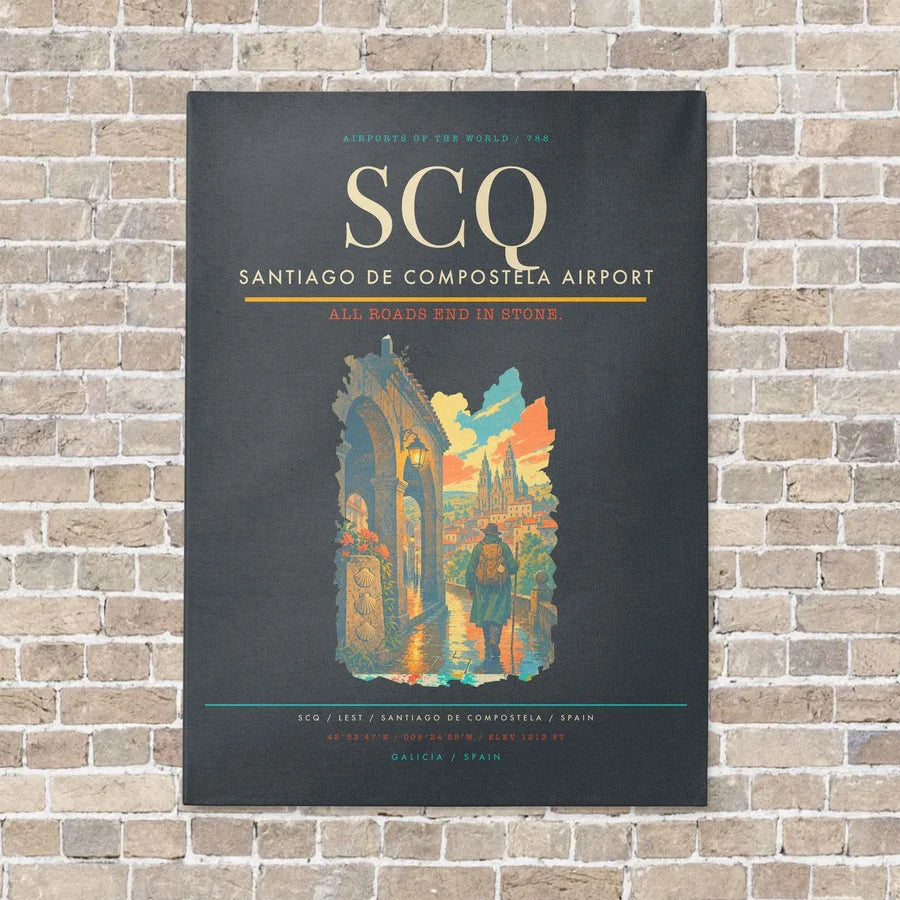 Santiago de Compostela Airport SCQ vertical canvas print - no frame - gray background