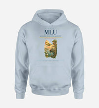 Thumbnail for Monroe Regional Airport (MLU) design on light blue hoodie single-side print
