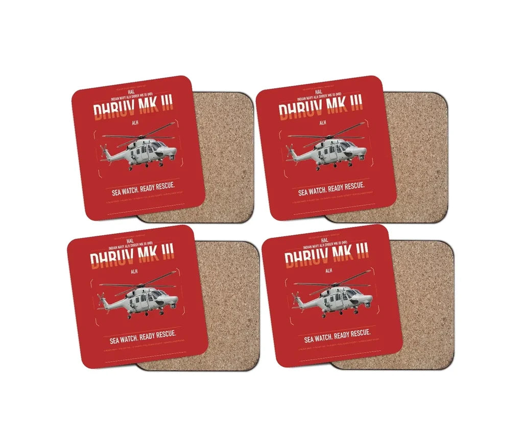 HAL ALH Dhruv Mk III design on red 4 pieces set coaster