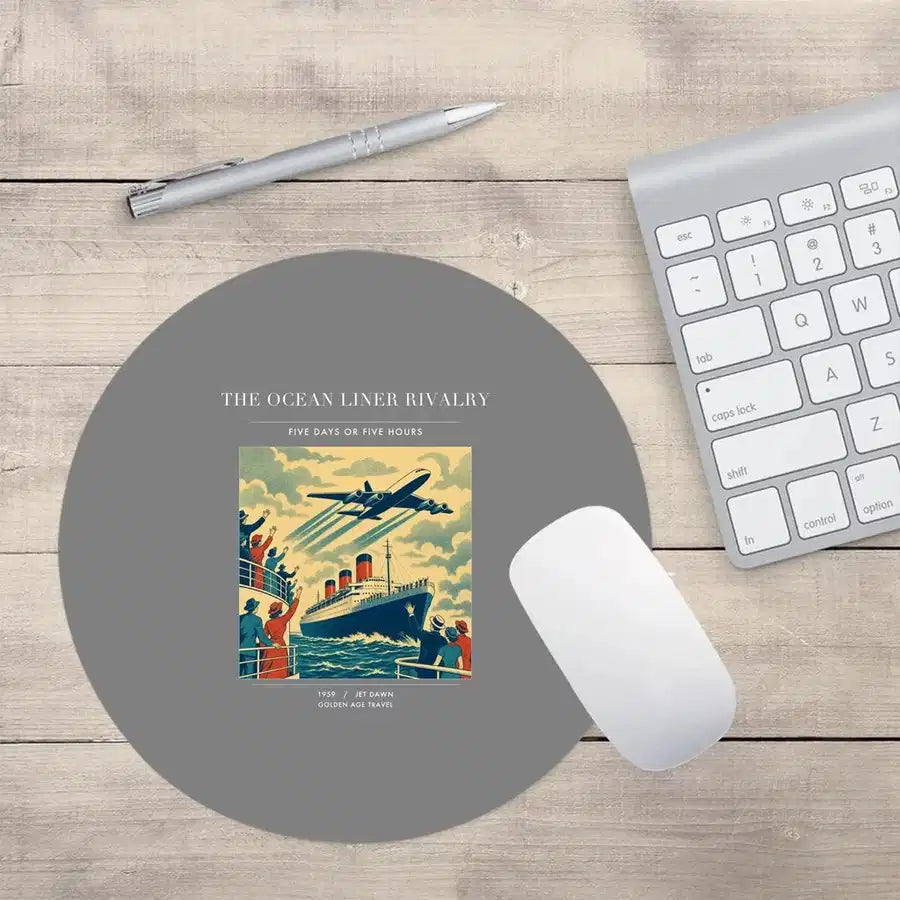 VINTAGE G4307 - The Ocean Liner Rivalry - Designed Mouse Pads design on gray round