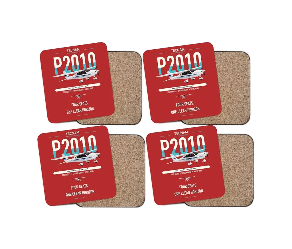 Tecnam P2010 design on red 4 pieces set coaster