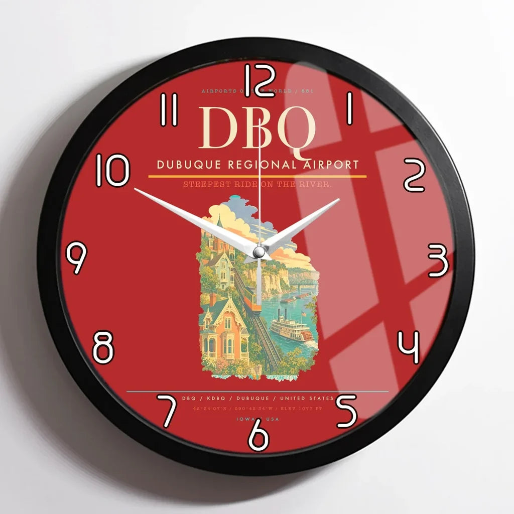 Dubuque Regional Airport (DBQ) design on red framed wall clock