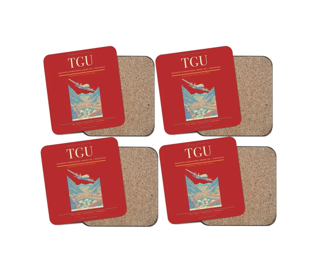 Toncontín International Airport (TGU) design on red 4 pieces set coaster