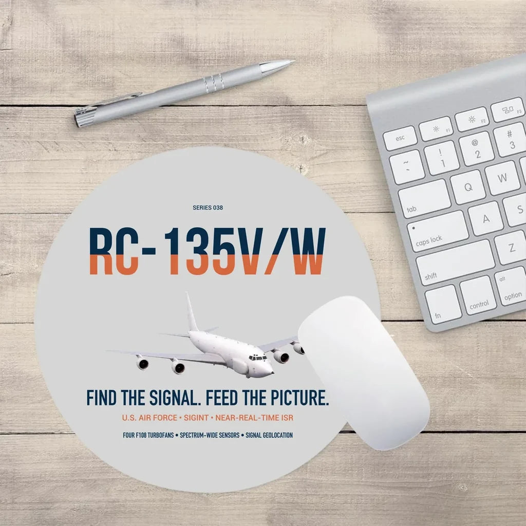 RC-135V W Rivet Joint design on light gray round mouse pad