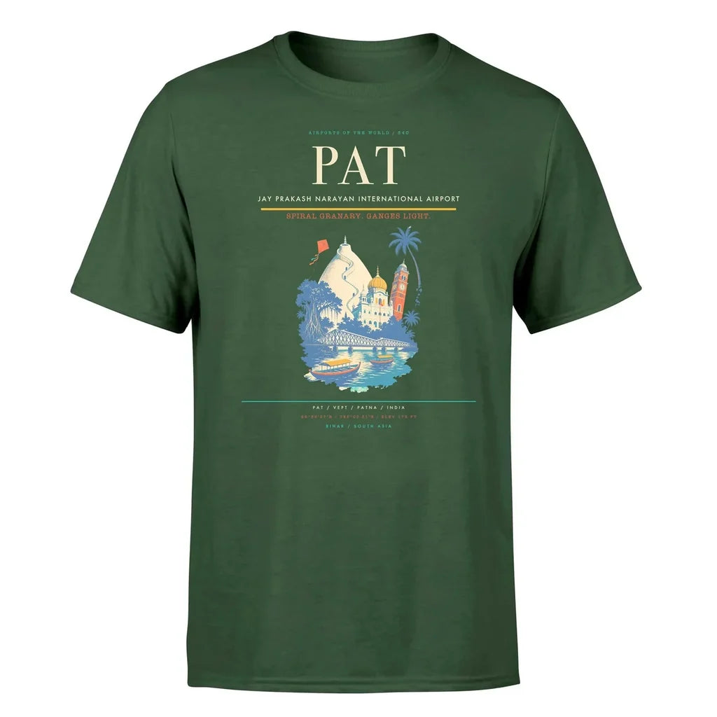 Jay Prakash Narayan International Airport (PAT) T-Shirt single-side front print in Dark Green | jay-prakash-narayan-international-airport-pat-double-side-t-shirt