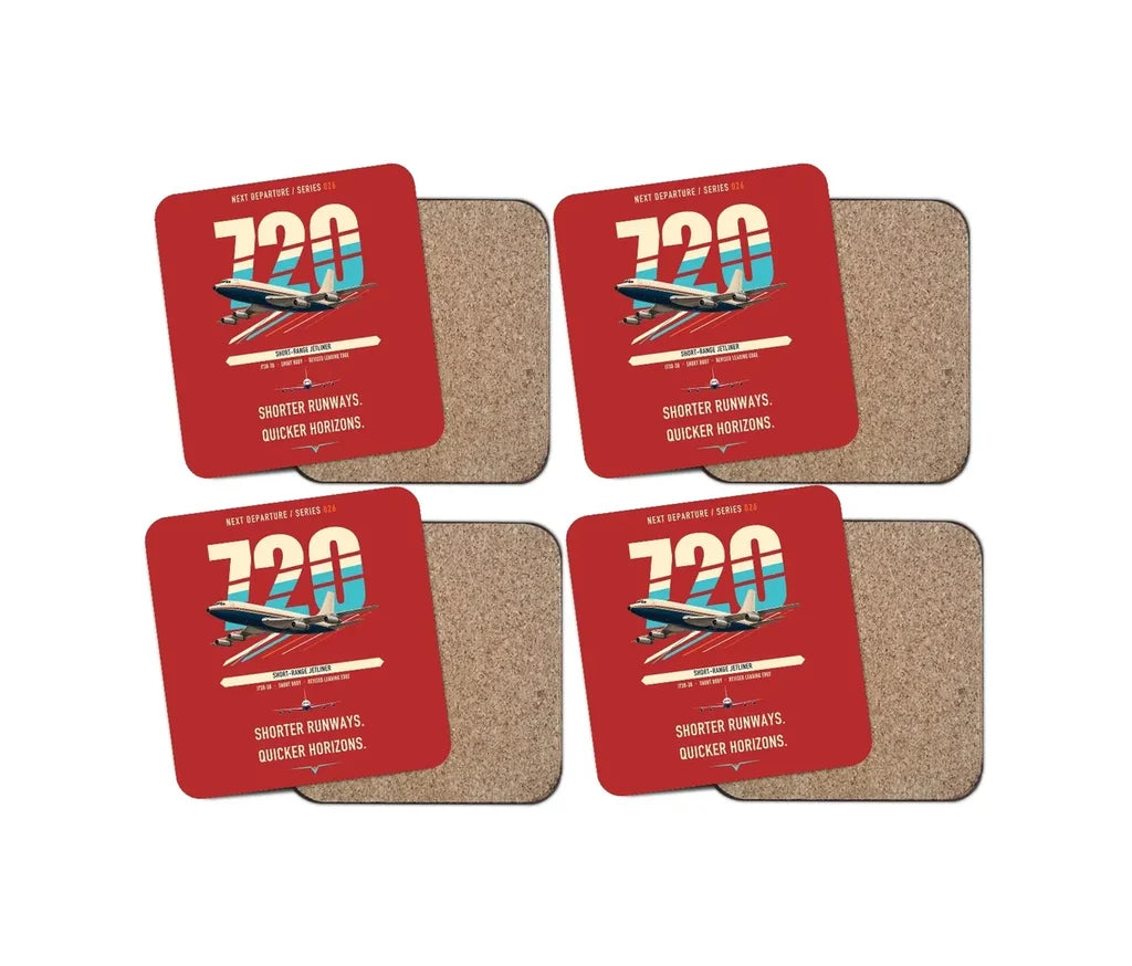 Boeing 720B design on red 4 pieces set coaster