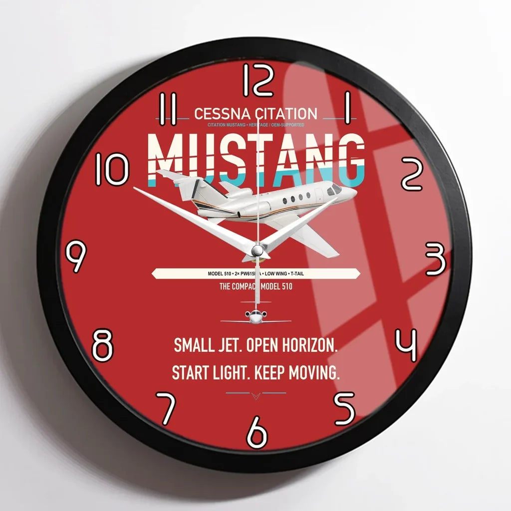 Cessna Citation Mustang design on red framed wall clock