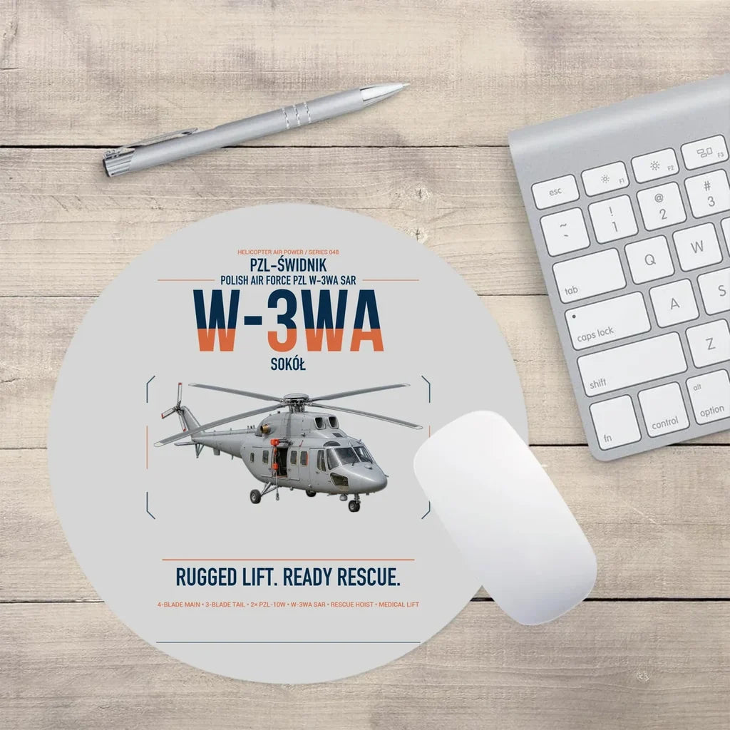 PZL-Świdnik W-3WA Sokół design on light gray round mouse pad