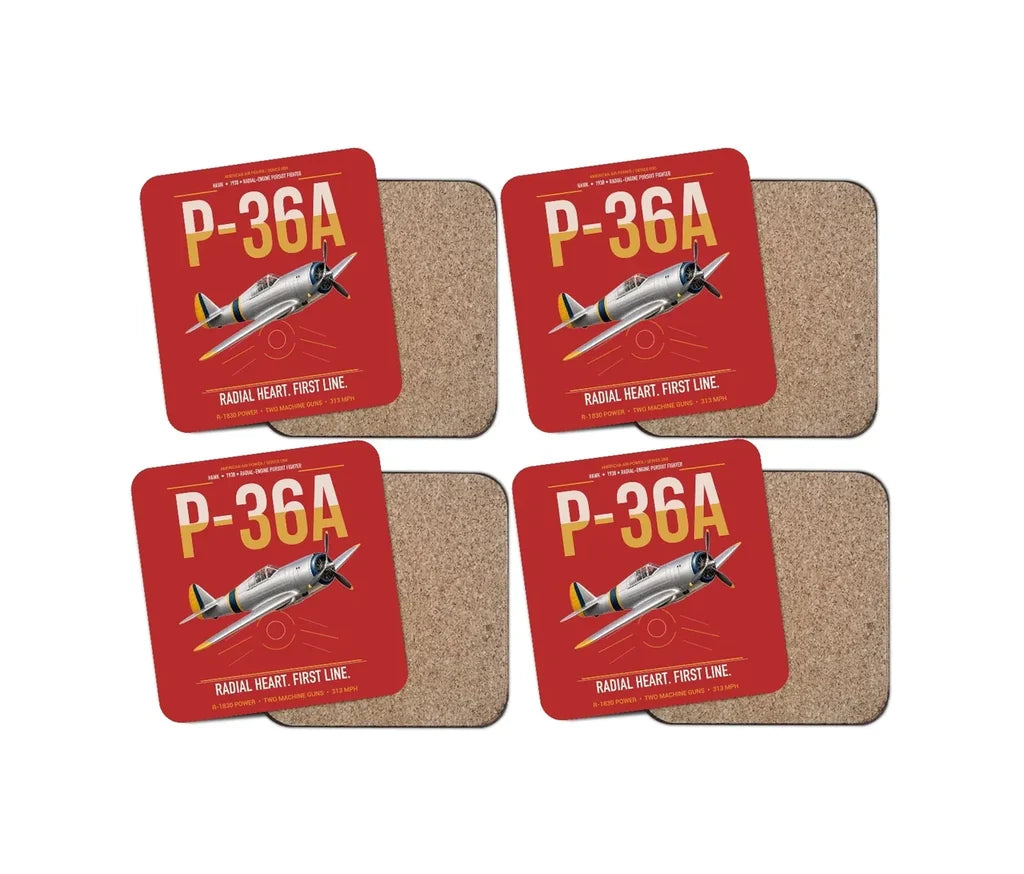 P-36A Hawk design on red 4 pieces set coaster