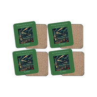 Thumbnail for The Night Freight Departure - Designed Coasters design on green 4-pieces-set