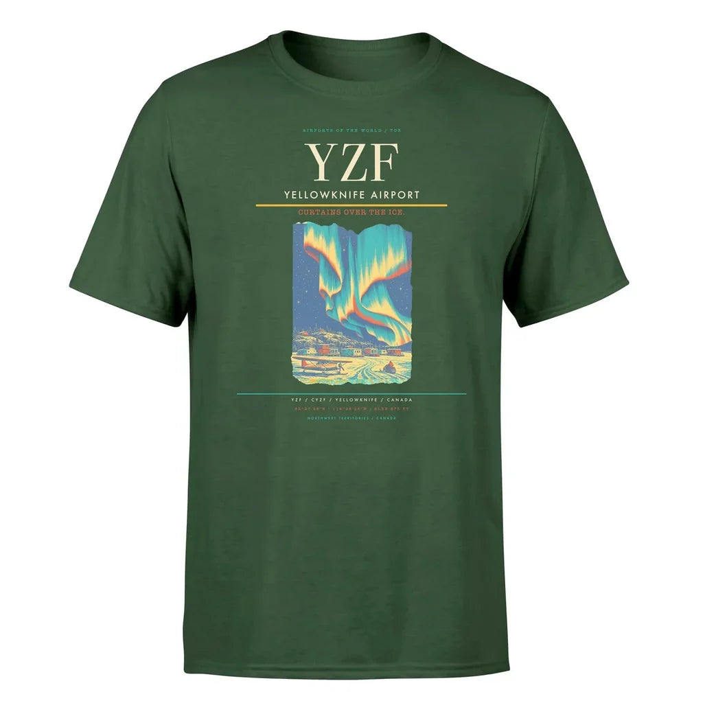 Yellowknife Airport (YZF) T-Shirt single-side front print in Dark Green | yellowknife-airport-yzf-double-side-t-shirt