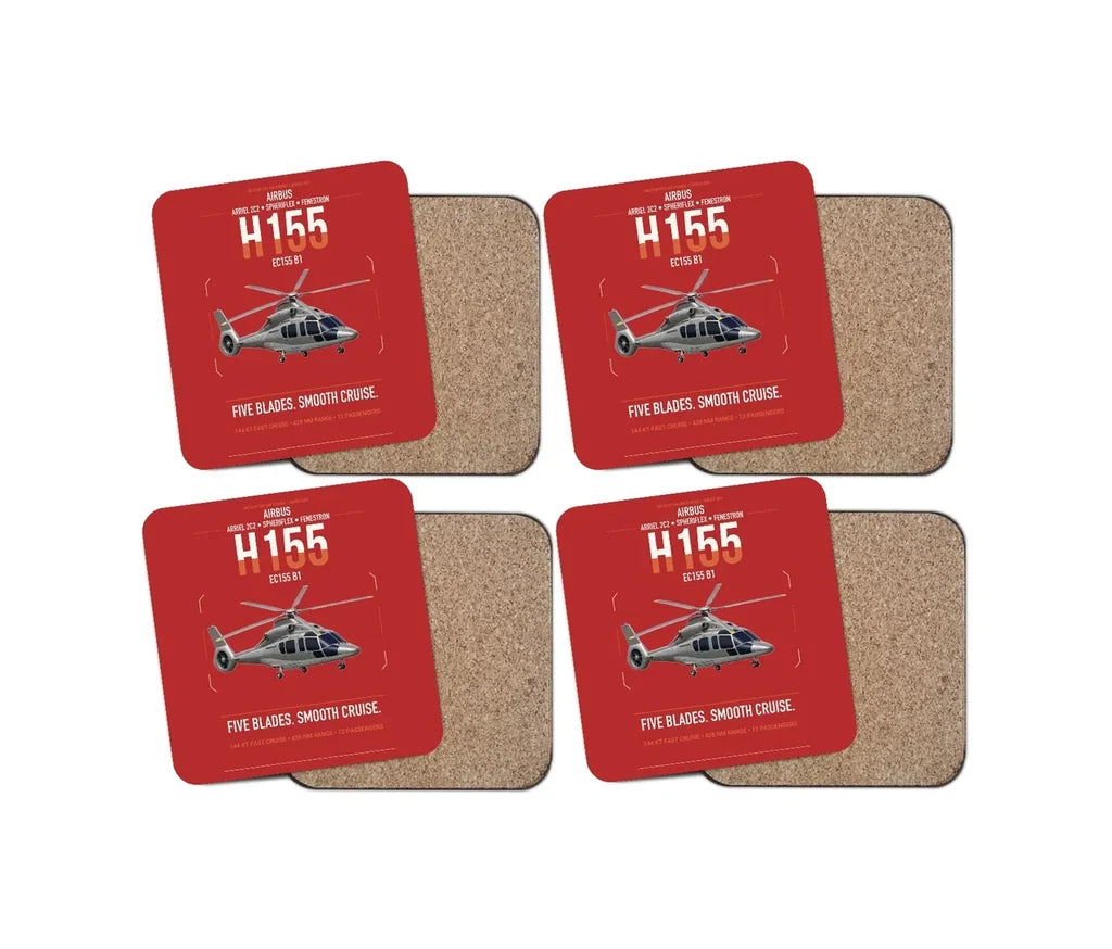 Airbus H155 EC155 B1 design on red 4 pieces set coaster