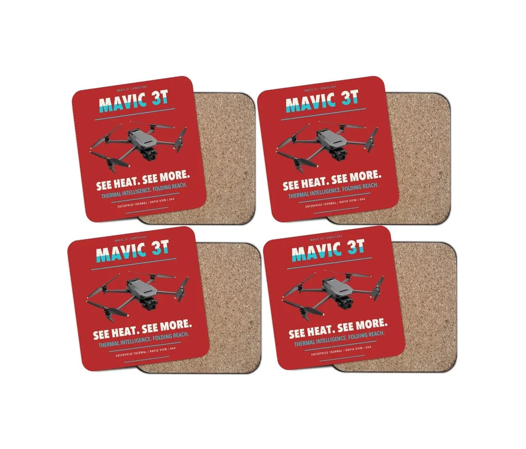 DJI Mavic 3 Thermal design on red 4 pieces set coaster