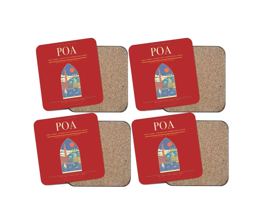 Porto Alegre - Salgado Filho International Airport POA Coaster 4-Pieces-Set - Red