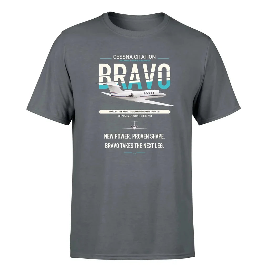 Cessna Citation Bravo design on gray double-side t-shirt, single-side print