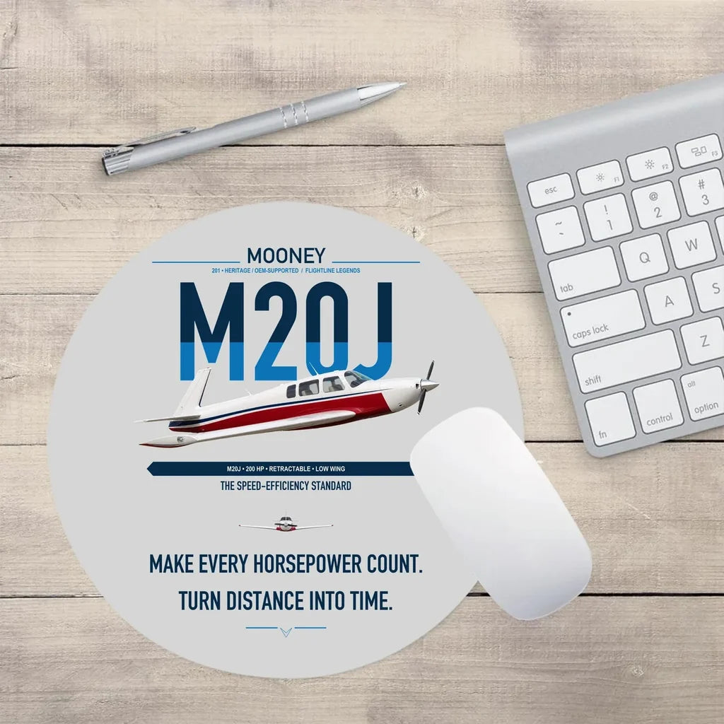 Mooney M20J 201 design on light gray round mouse pad