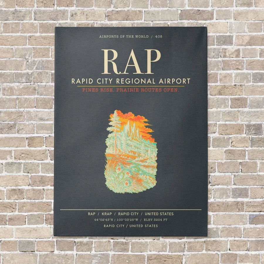 Rapid City Regional Airport RAP vertical canvas print - no frame - gray background